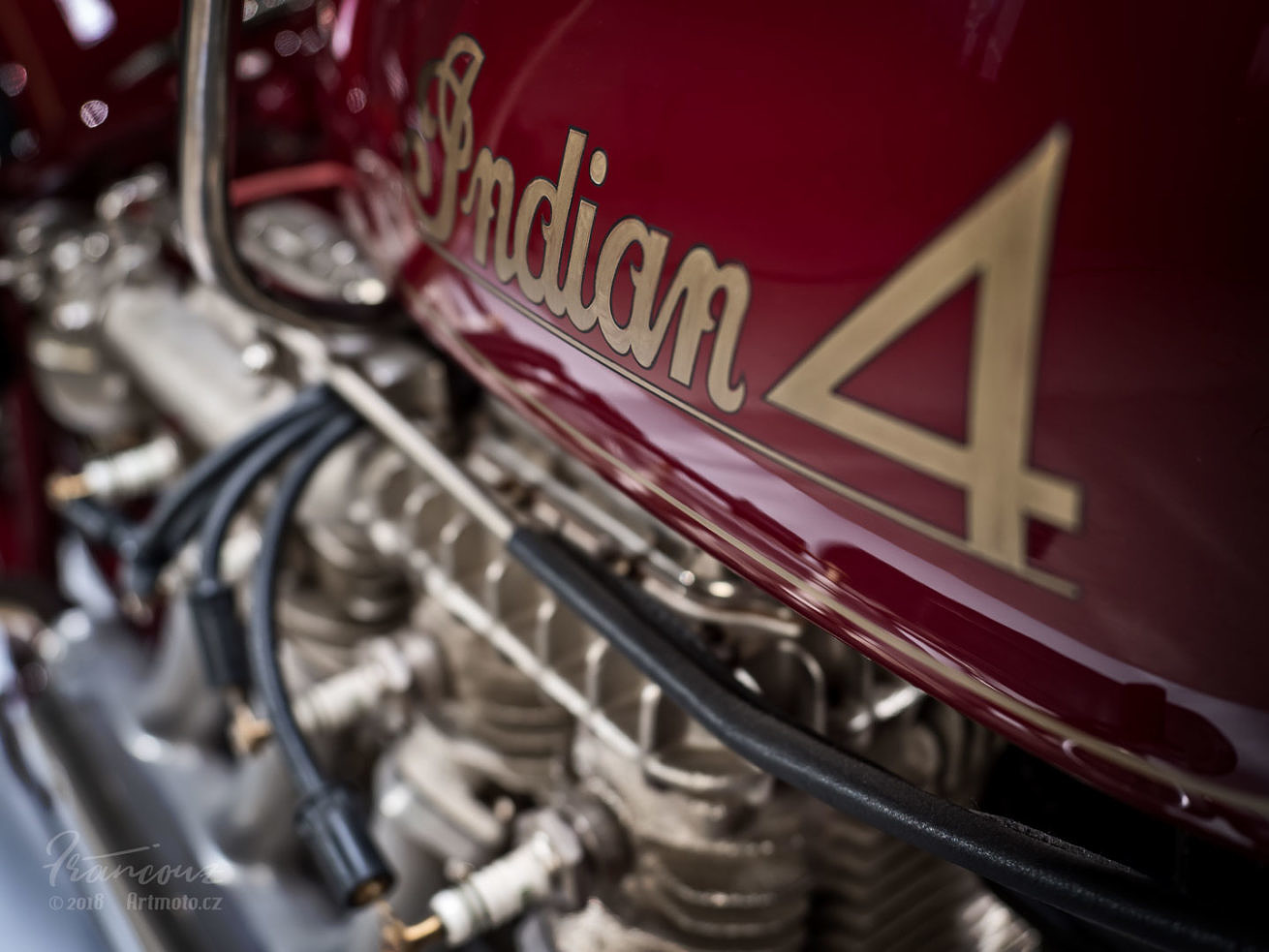 Close up of tank sign Indian Four 1930 shallow field of view