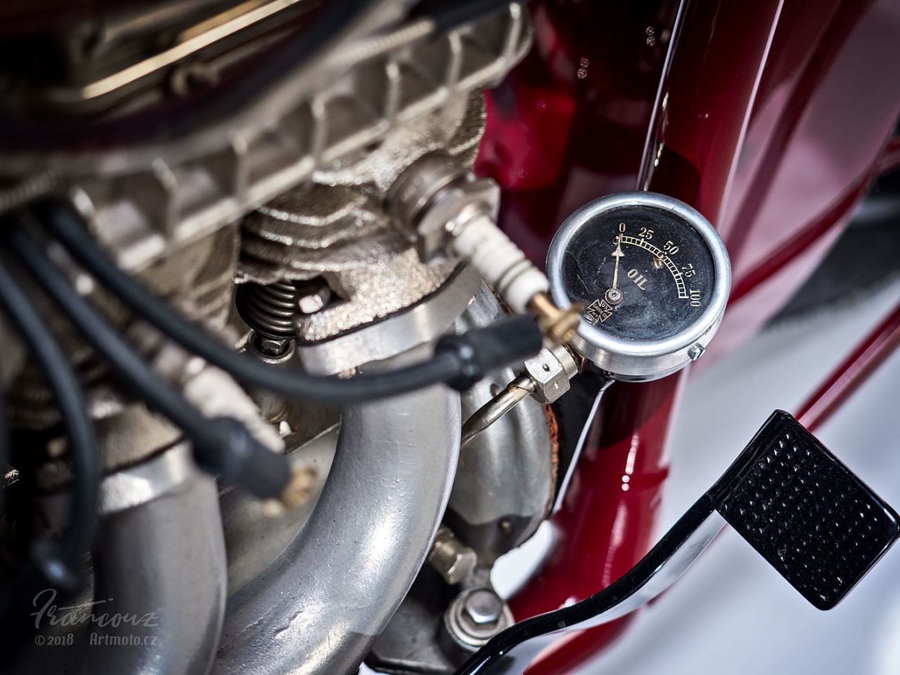 Close up phtograhs of oil gauge vintage Indian Four 1930