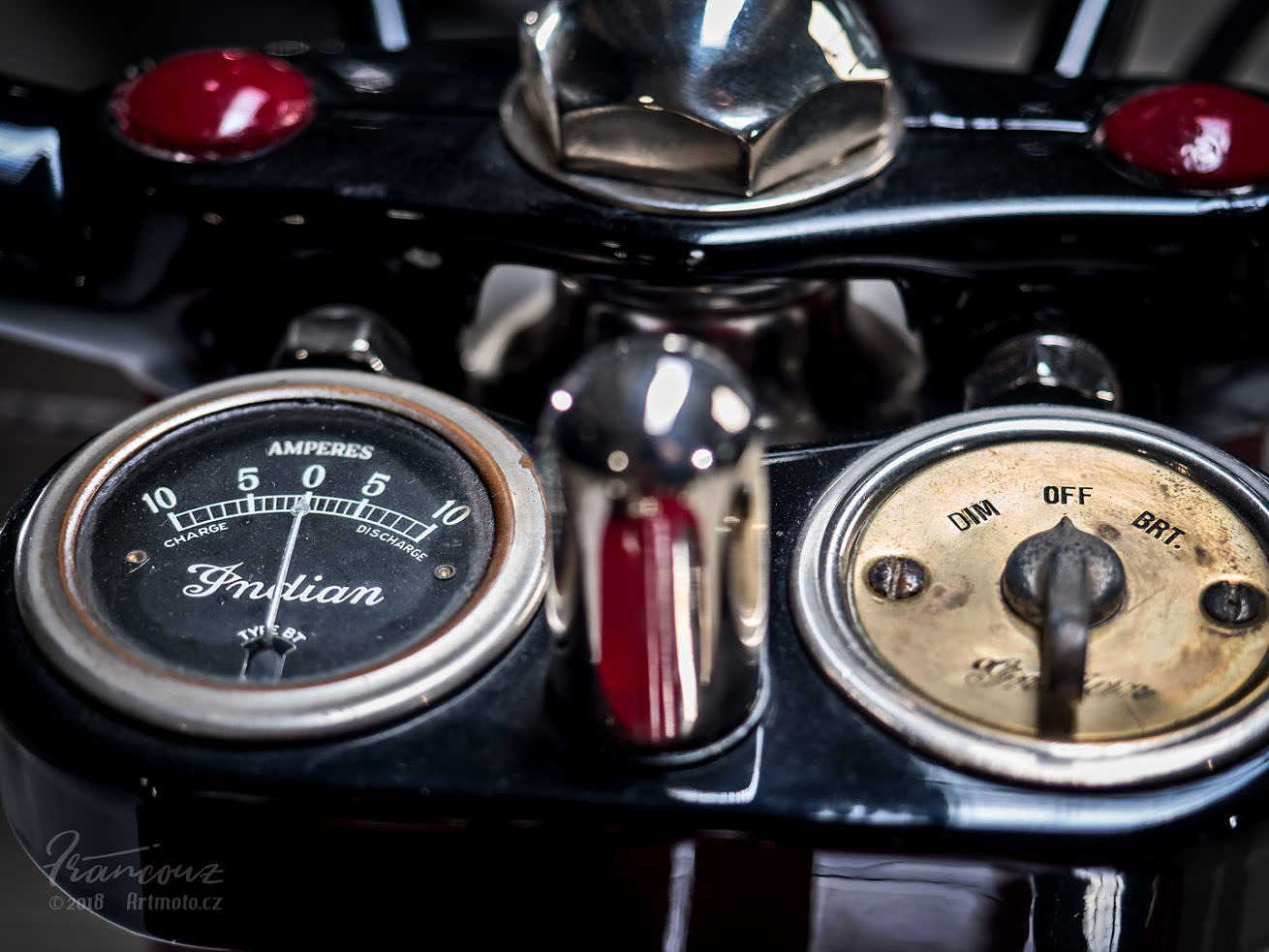 Close up view of Amperes meter vintage Indian Four 1930