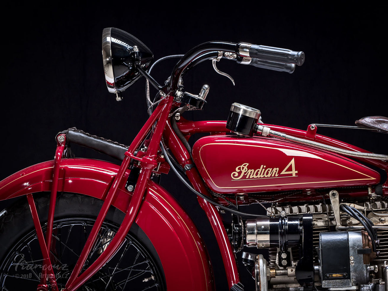 Left side view of Handlebars of vintage Indian Four 1930