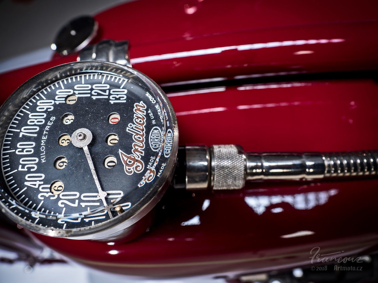 Top view of antique speedometer vintage Indian Four 1930